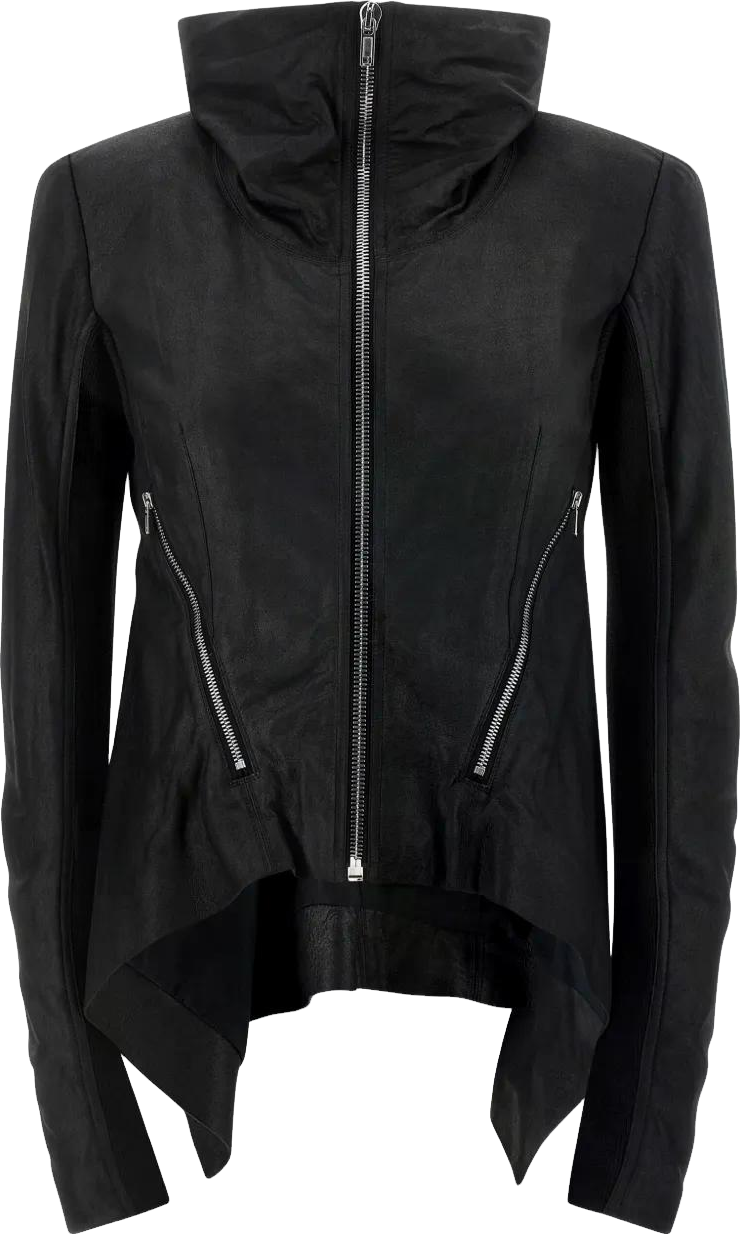 Rick Owens Fold-Neck Leather Jacket - Black - 33% Off | Editorialist