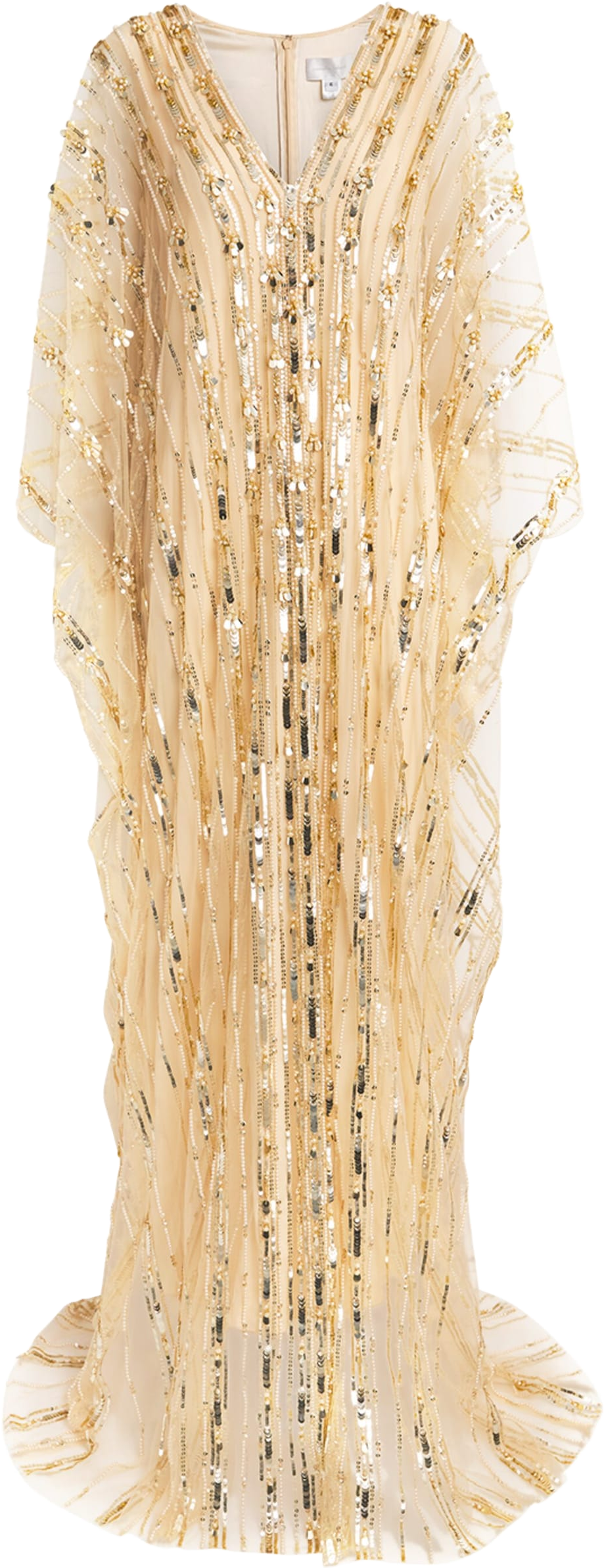 green emerald velvet dress Smak Parlour 1970's White & Gold Sequin Fringe Caftan Dress One Size main image 1