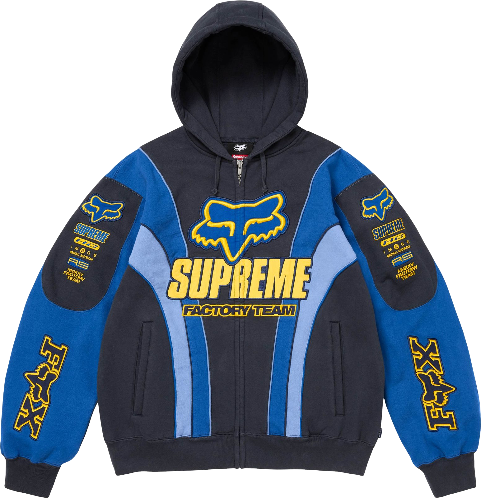 Supreme X Fox Racing Zip Up Hooded Sweatshirt - Blue | Editorialist