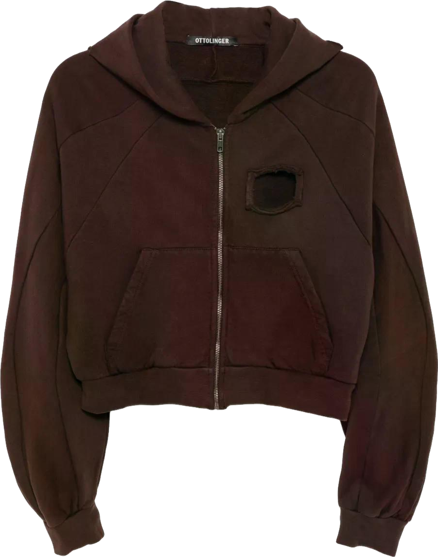 Buy Ottolinger Distressed Zip-up Hoodie - Grey At 34% Off