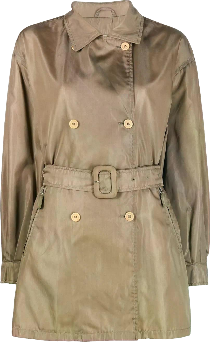 Prada Double-breasted Leather Trench Coat - Blue | Editorialist