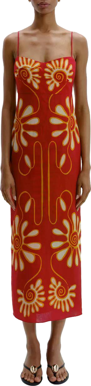 cala de la cruz paloma linen exploded flower dress CALA DE LA CRUZ Paloma floral-print linen midi dress