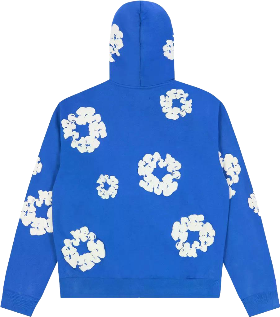 Denim Tears Wreath-Print Zip-Up Hoodie - Blue | Editorialist