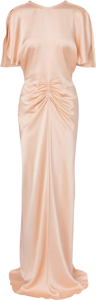 victoria beckham gathered open back satin maxi dress Gathered satin gown - black