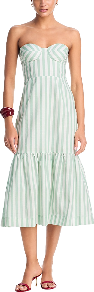 Aqua Stripe Bustier Midi Dress Exclusive - Pistachio/White