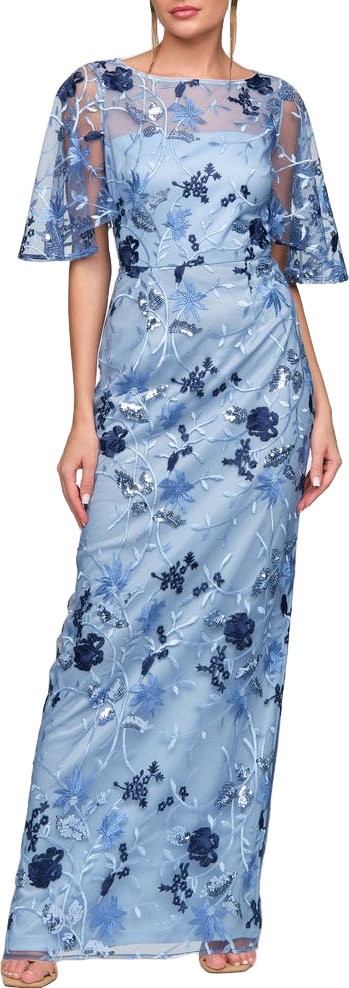 meredith floral embroidery a-line dress Js Collections Floral-embroidered - Navy / Sky Meredith uk22