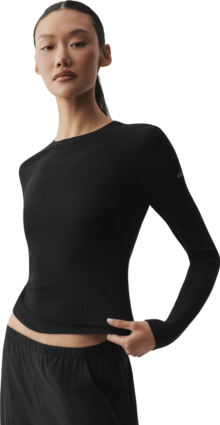 Alo Yoga　　Ribbed Sea Coast Long Sleeve Alo Yoga Ribbed Sea Coast Long Sleeve Top - Black | Editorialist
