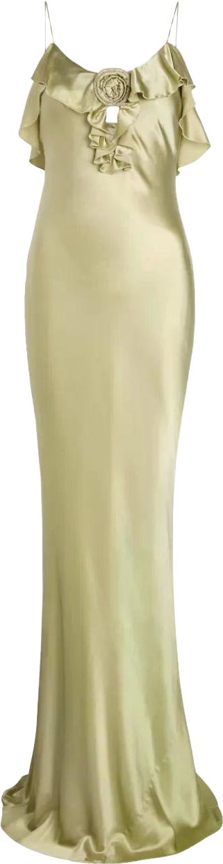 green emerald velvet dress Bosque Cultivo Embroidered Maxi Dress