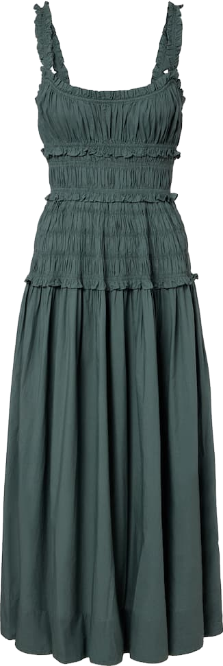 green emerald velvet dress Den Women's Quinn Cotton Shirred Midi-Dress - Salt