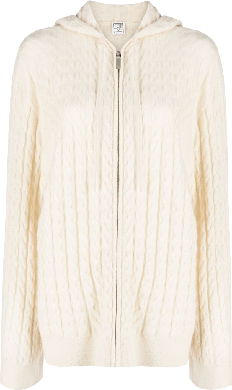 トップス epine shaggy knit hoodie white Toteme Cable-Knit Zip-Up Hoodie In White - 50% Off | Editorialist