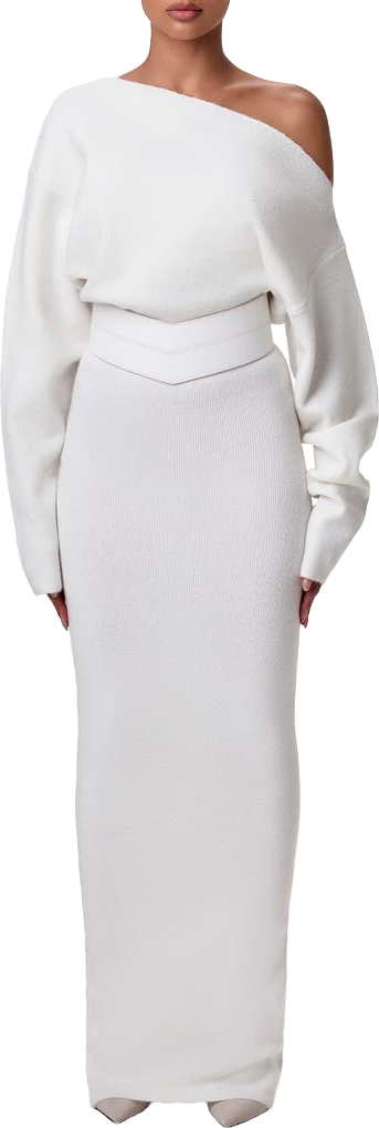 knee length dresses for ladies Knit Off-Shoulder Sweater Maxi Dress – Naked Wardrobe main image 0