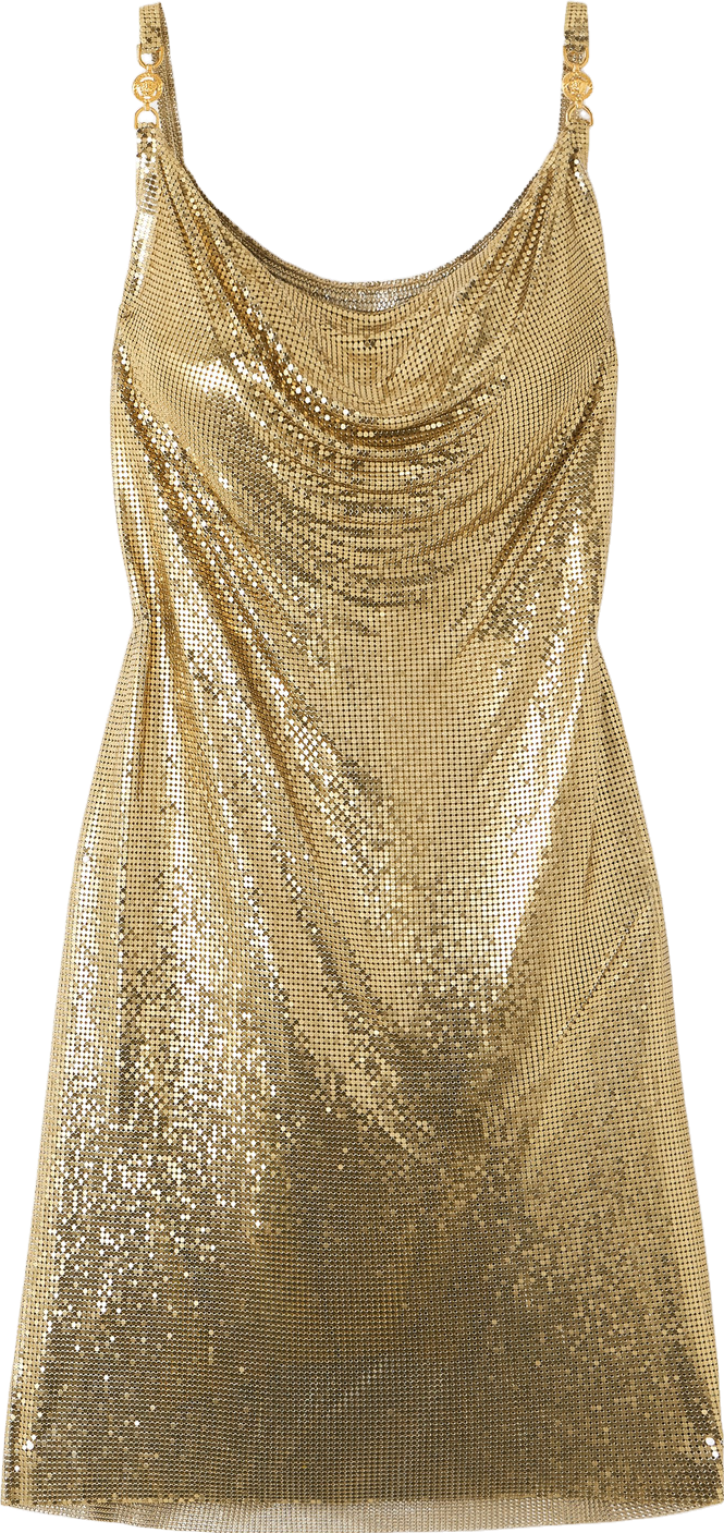 Versace Embellished Draped Chainmail Mini Dress - Gold | Editorialist