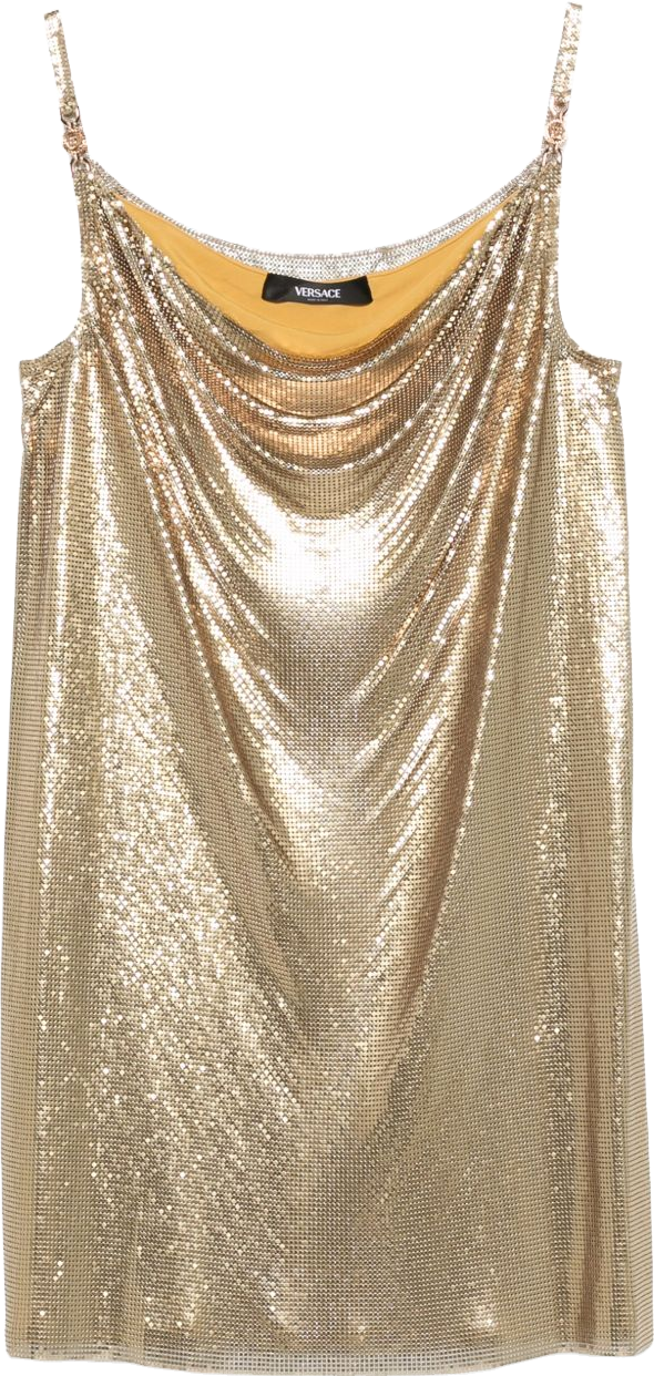 Versace Embellished Draped Chainmail Mini Dress - Gold | Editorialist