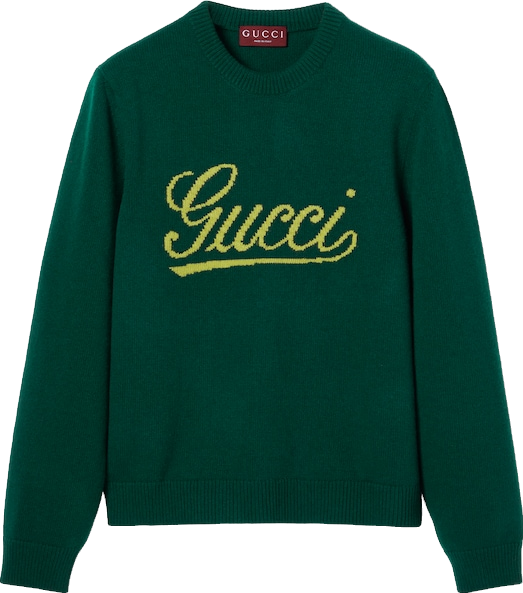 GUCCI 25SS 814531 シェリーライン 長袖 ニット セーター L Gucci Wool Cashmere Sweater With Intarsia Ready-To-Wear - Blue