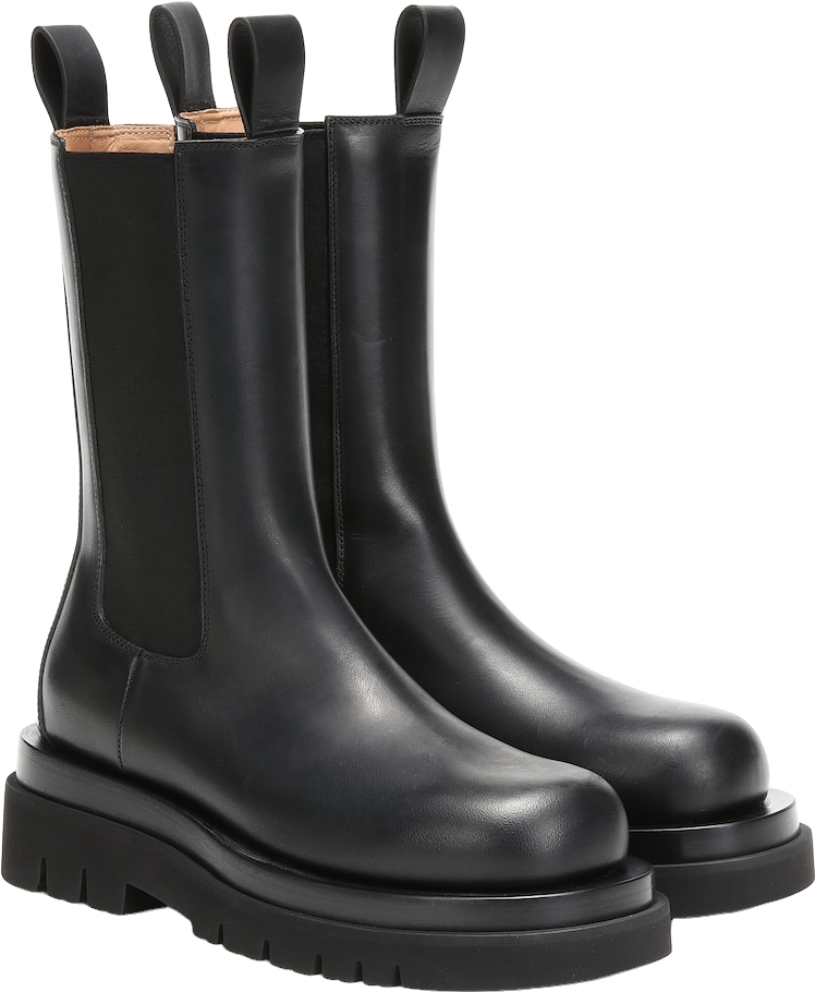 Bottega Veneta Lug Leather Ankle Boots - Black | Editorialist