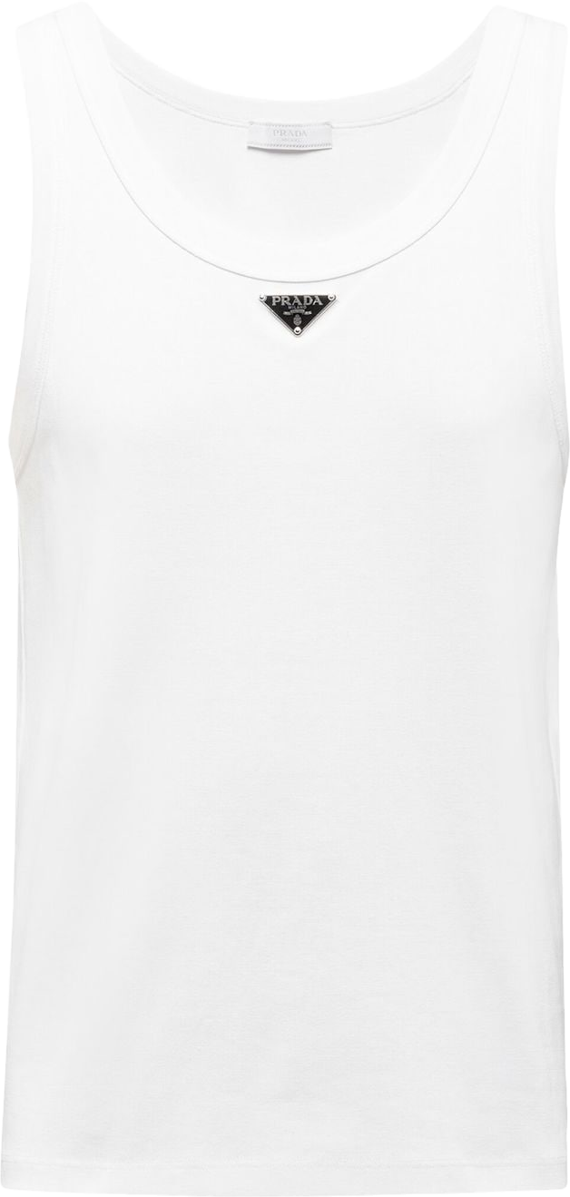 Prada Triangle-Logo Cotton Tank Top In White | Editorialist