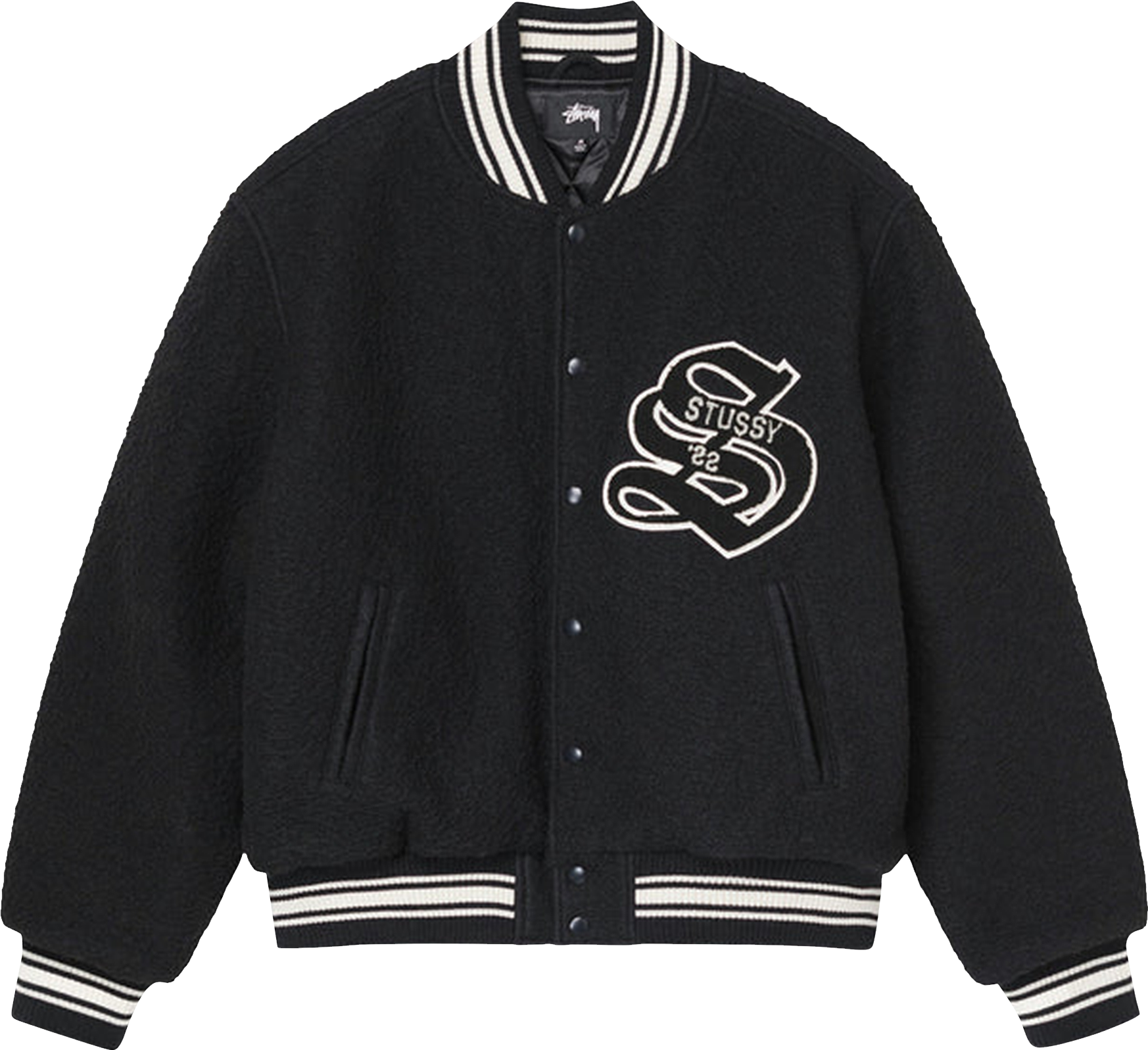 StüSsy Casentino Wool Varsity Jacket - Black | Editorialist