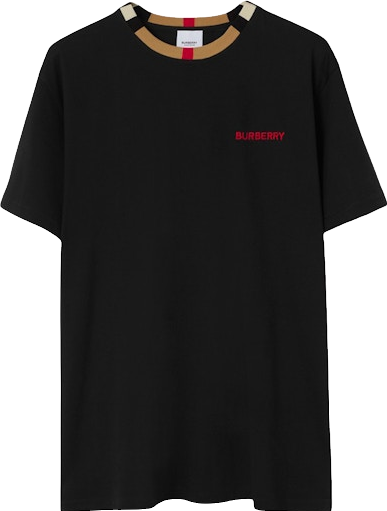 Burberry Icon Stripe Trim Cotton T-Shirt - Black | Editorialist