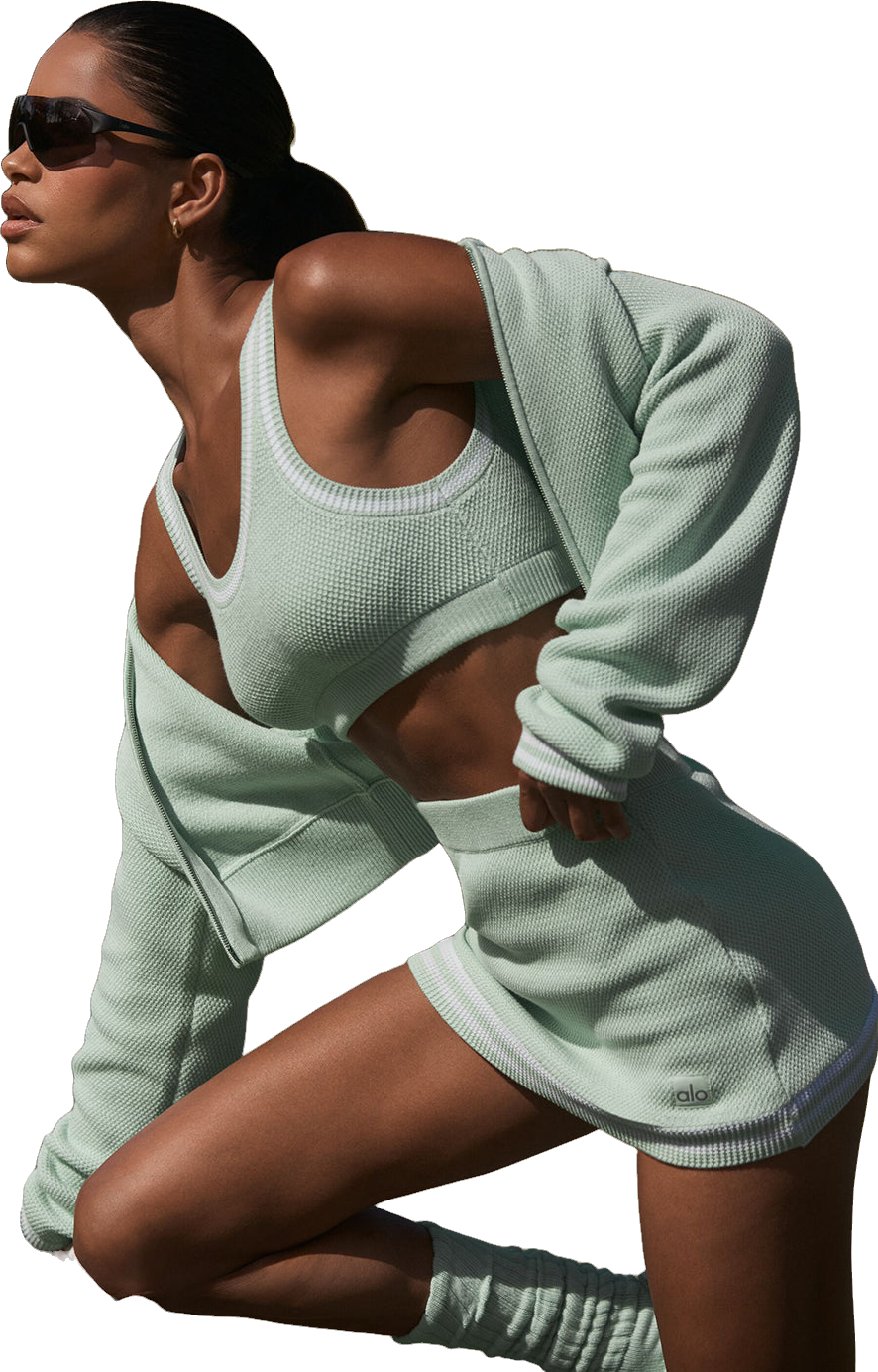 Alo Yoga Tennis Club Sweater Knit Bra Top In Spearmint/White - 21