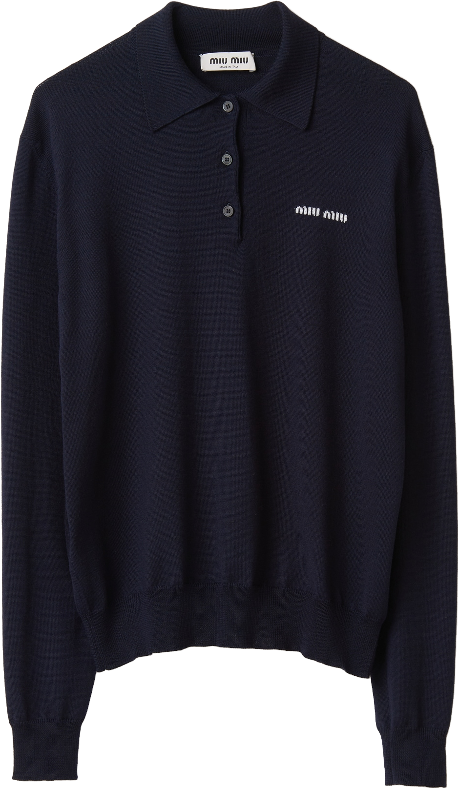 Miu Miu Wool Knit Polo Shirt - Navy | Editorialist