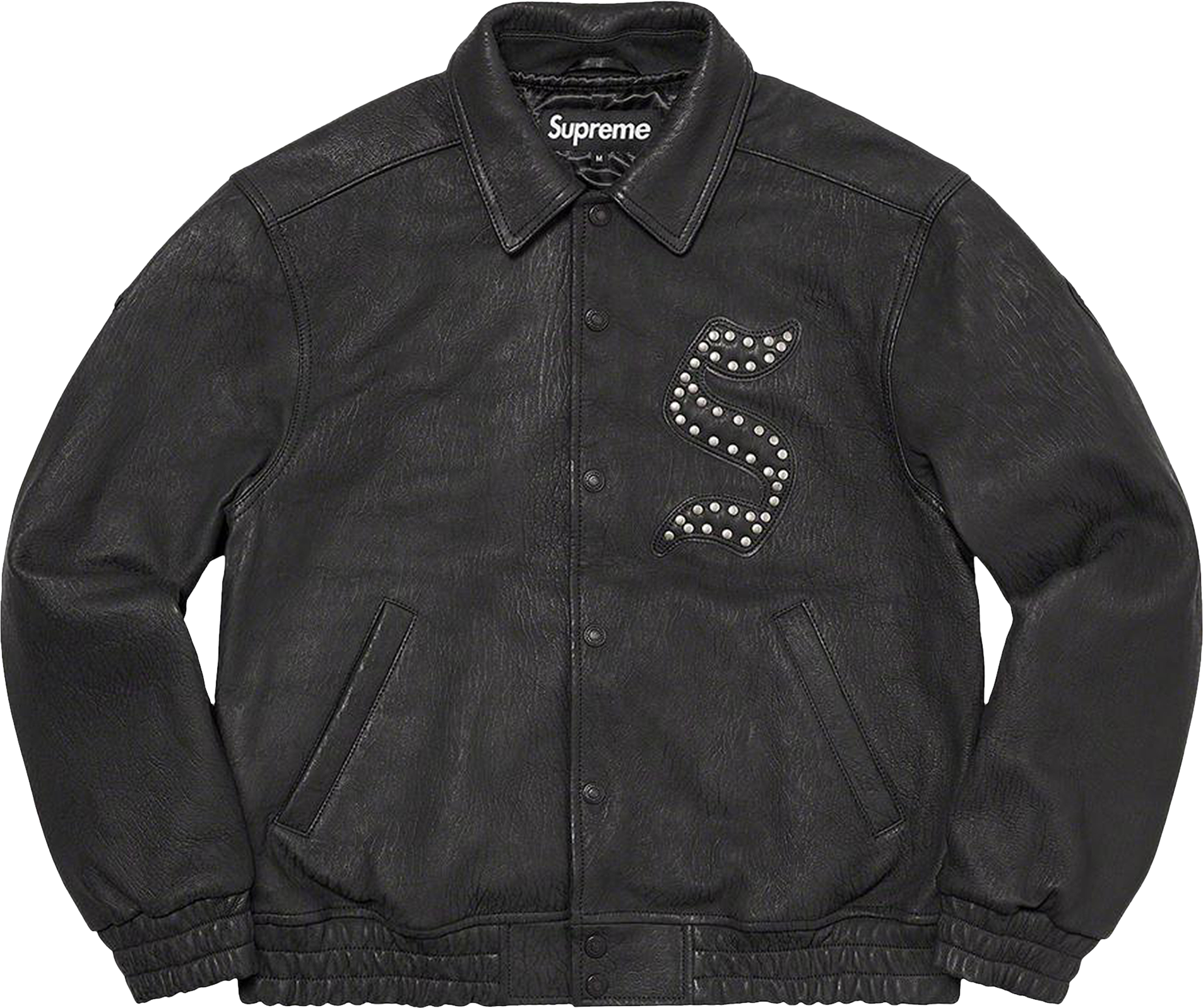 Supreme Pebbled Leather Varsity Jacket - Black | Editorialist