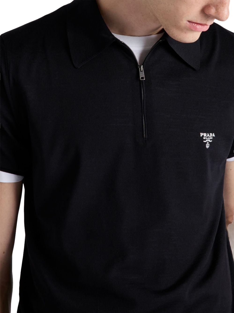 Prada Superfine Wool Polo Shirt - Black | Editorialist