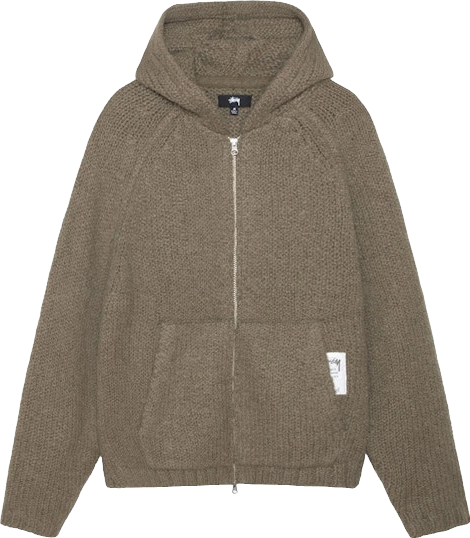 StüSsy Chunky Knit Zip Hoodie - Fossil | Editorialist