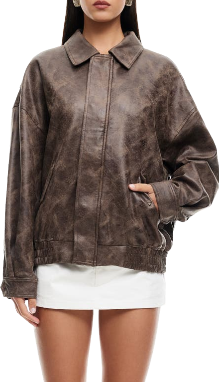 Lioness Kenny Faux Leather Bomber Jacket - Chocolate - 55% Off