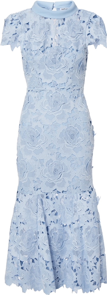 Self-Portrait Floral Lace Midi Dress In Blue - 20% Off | Editorialist