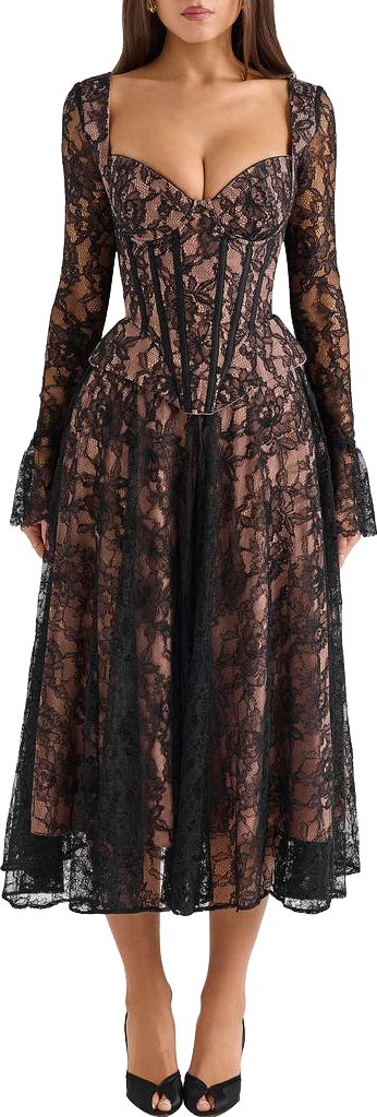 white christmas dresses MIDNIGHT LACES CORSET MIDI DRESS – AKIRA main image 1