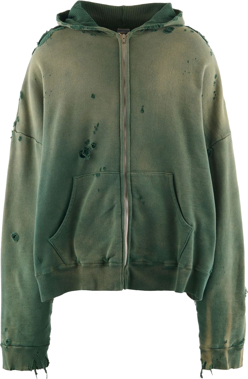Saint Mxxxxxx Distressed Zip Hoodie - Green | Editorialist
