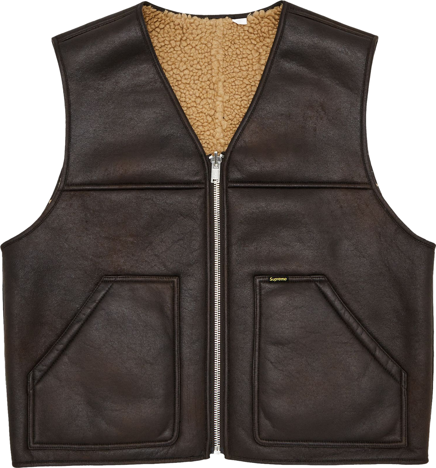 Supreme Reversible Faux Shearling Work Vest - Brown | Editorialist