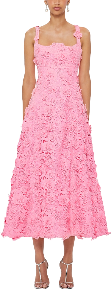 Leo Lin Odette Lace Midi Dress In Bubblegum - 60% Off | Editorialist