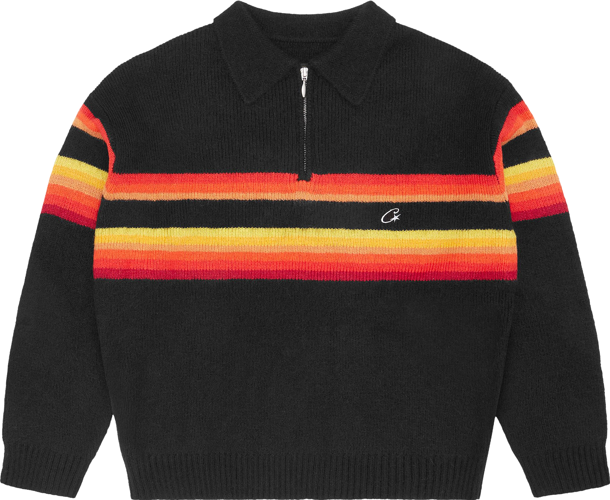 Corteiz Gradient Half Knit Zip Pullover - Black | Editorialist