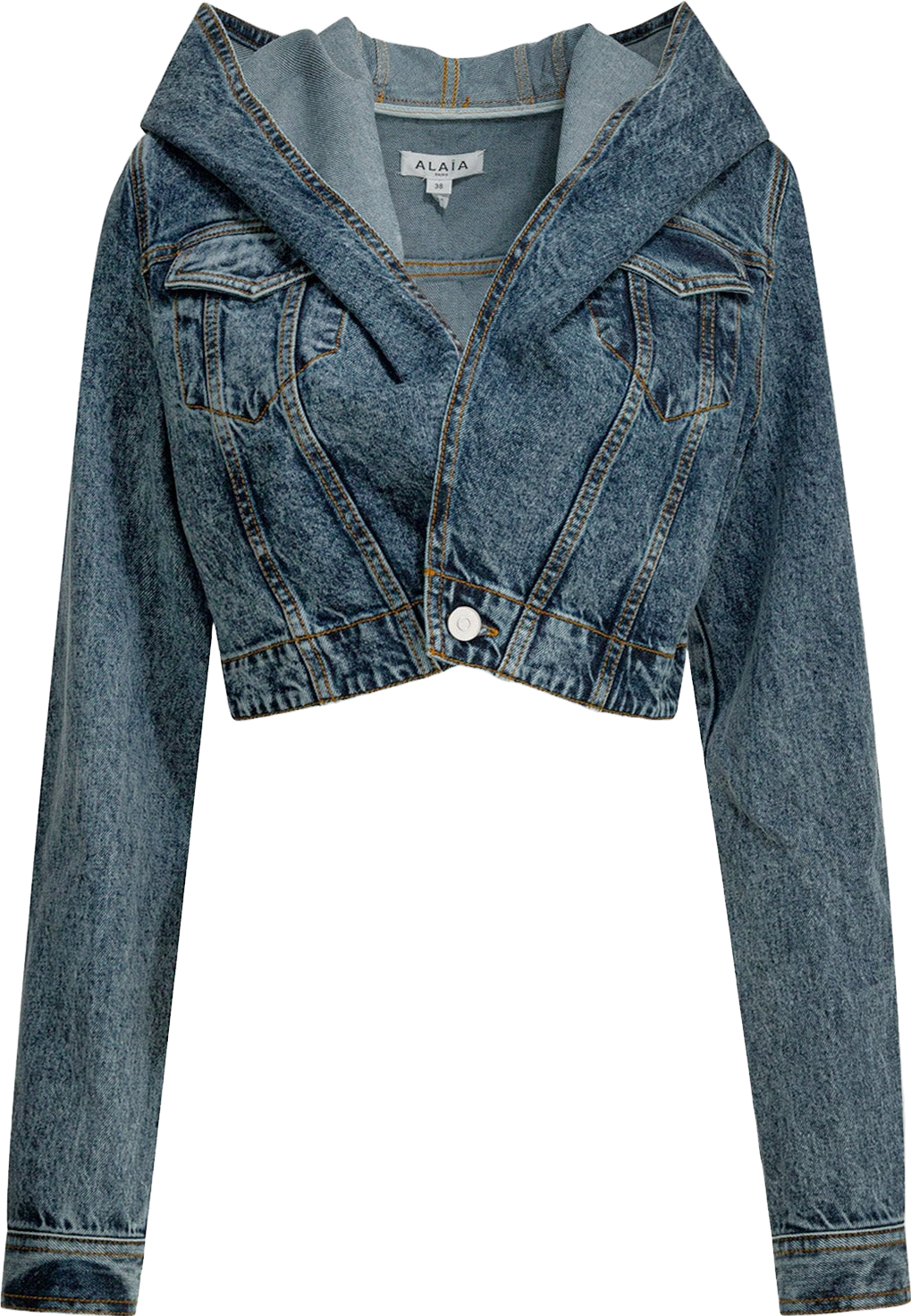 AlaïA Cropped Hooded Denim Jacket - Medium Wash | Editorialist