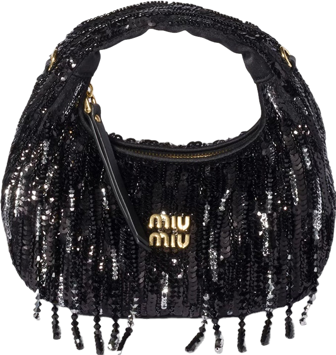Miu Miu Wander Satin Mini-Bag With Crystal And Sequin Fringe
