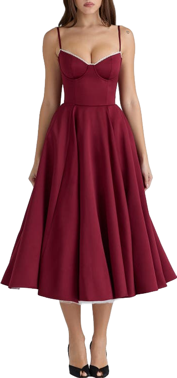knee length dresses for ladies Ballerina Pink Corset Midi Dress by House of CB main image 0