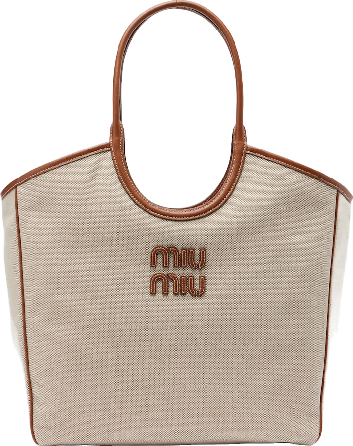 Miu Miu Canvas Shopper With Leather Trim - Beige | Editorialist
