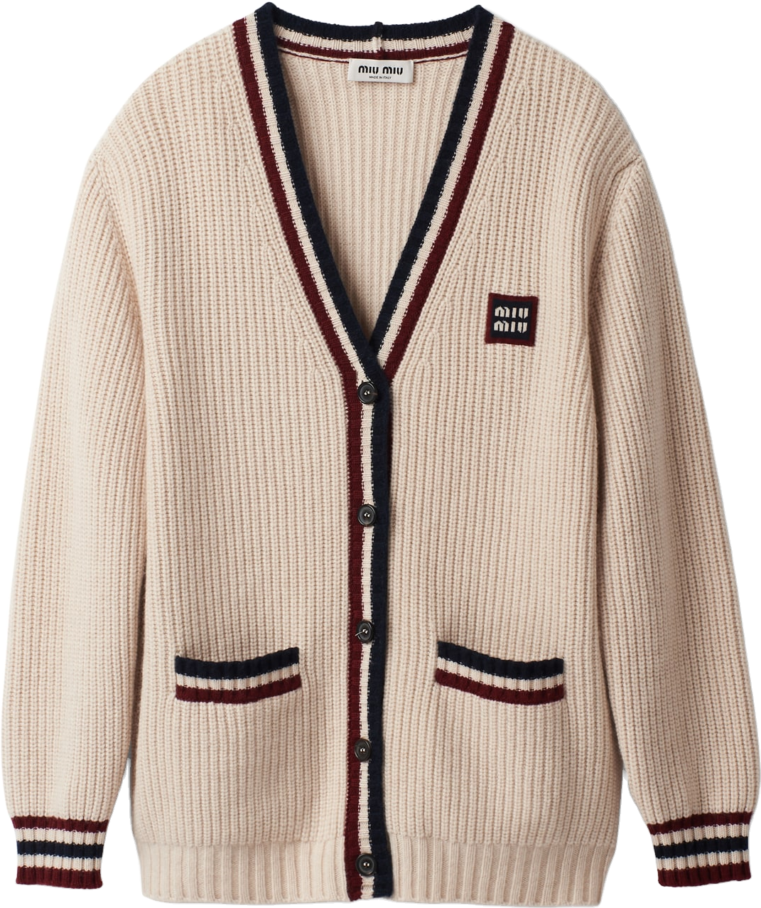 Miu Miu Stripe-Detail V-Neck Cardigan - Neutrals | Editorialist