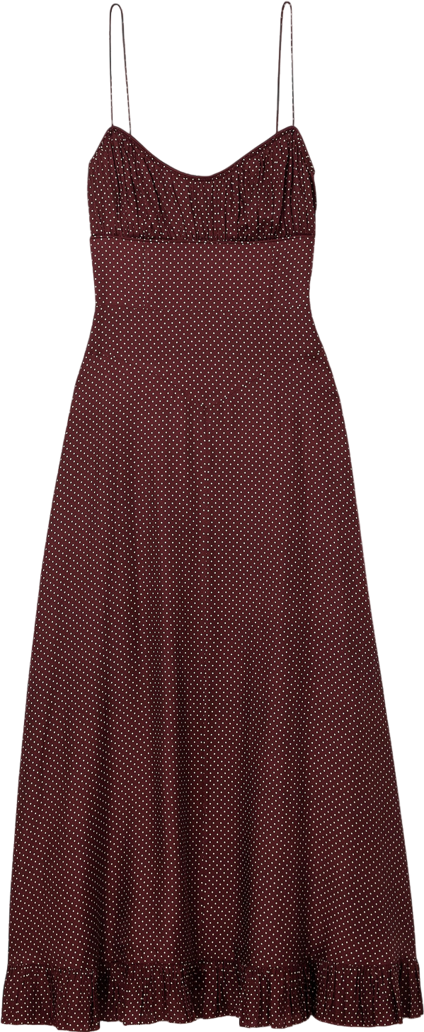 DEn Rosaria Polka-Dot Silk-Blend Midi Dress - Burgundy | Editorialist