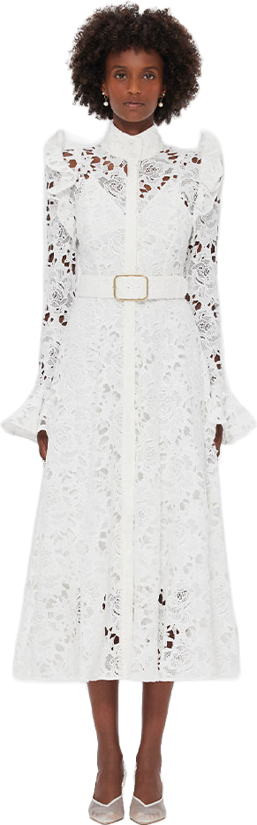 knee length dresses for ladies Aliyah Lace Butterfly Sleeve Midi Dress - Snow