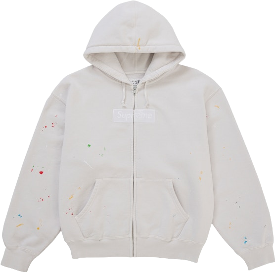 Supreme Mm6 Maison Margiela Box Logo Zip Up Hoodie - White