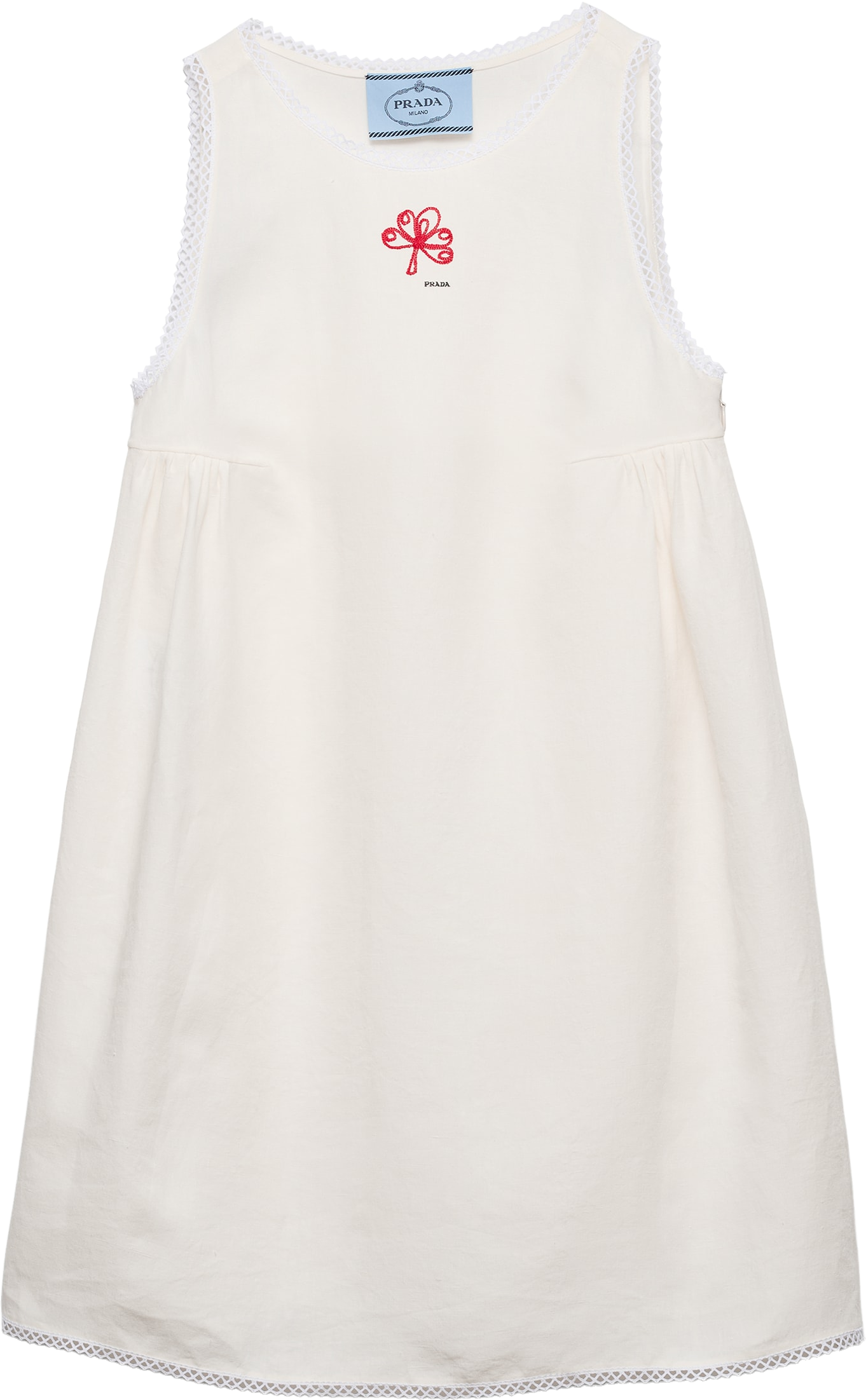 Prada Embroidered Slubbed Canvas Mini-Dress In White | Editorialist