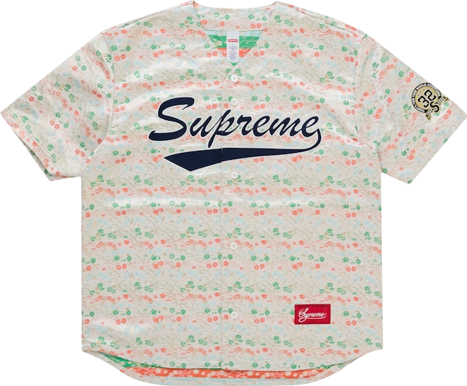 トップス Floral Jacquard Baseball Jersey Supreme Floral Jacquard Baseball Jersey - White | Editorialist