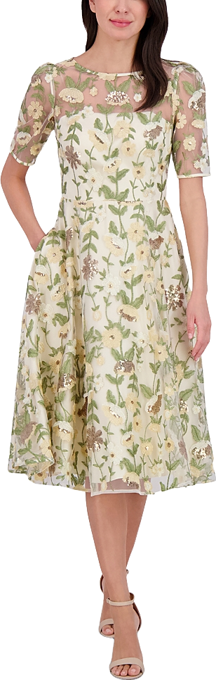 Eliza J Embroidered Floral Lace Cocktail Dress - Yellow | Editorialist Eliza J Embroidered Floral Lace Cocktail Dress - Yellow | Editorialist