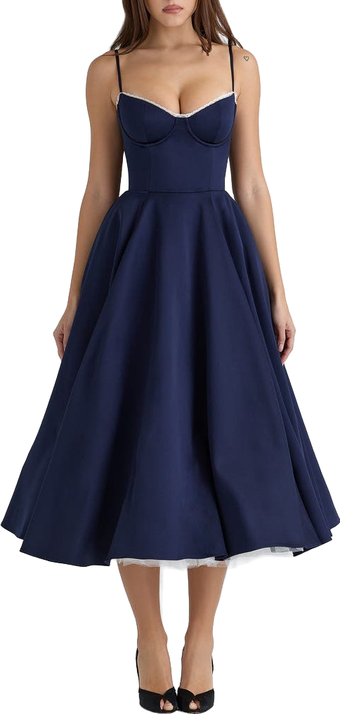 knee length dresses for ladies Christy Satin Lace-Up Bustier Midi Formal Dress