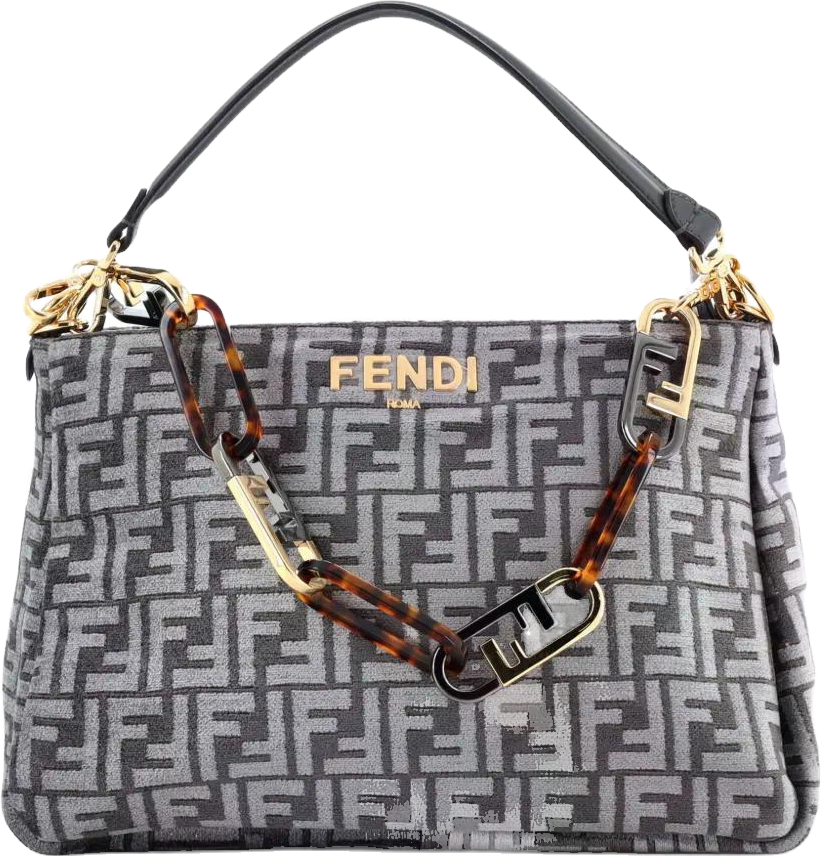 Fendi Zucca Chenille O'Lock Zip Shoulder Bag In Grey - 5% Off