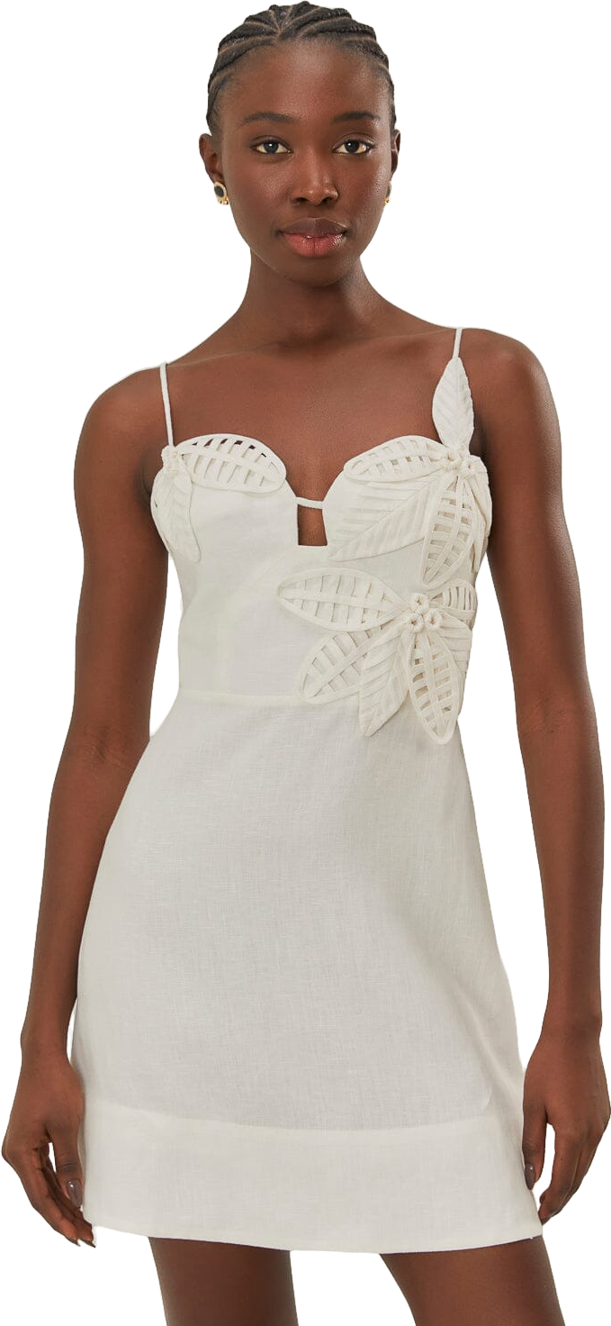 knee length dresses for ladies Odalys White 3D Floral Mini Bridal Look Dress M