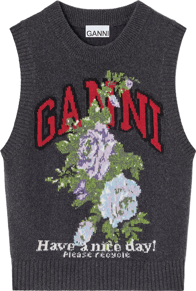 GANNI 新品未使用 正規品 Graphic Wool Mix Vest Ganni Graphic Wool Vest - Black Sand | Editorialist