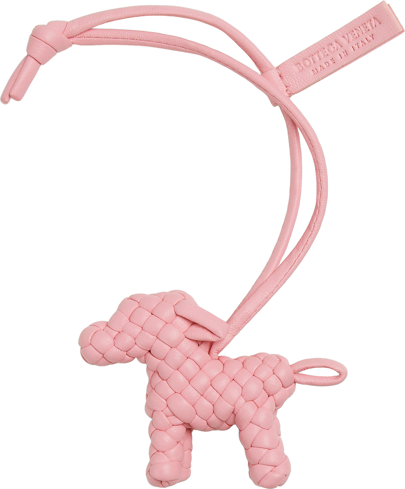 Bottega Veneta Lambskin Woven Dog Charm - White | Editorialist